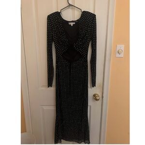 Elegant Black Padded Shoulder Dress With Shinny Beads